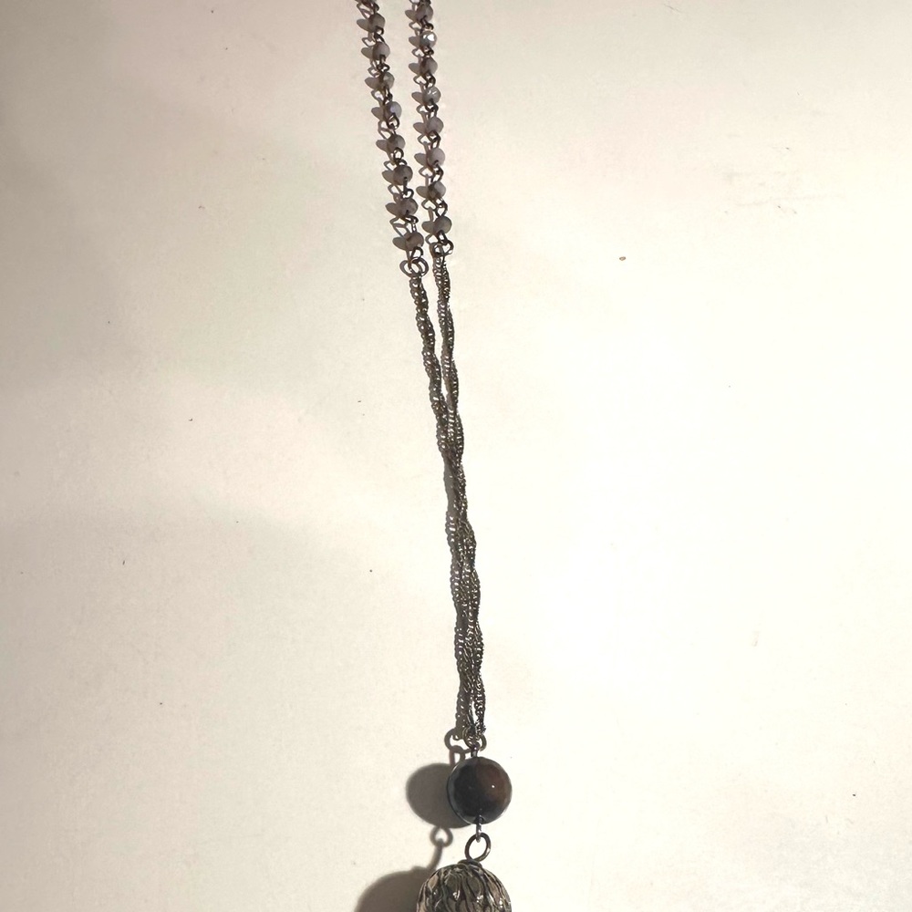 softly Understated Necklace EUC w/ Faceted beads, antique gold chain, leather … - Picture 6 of 8